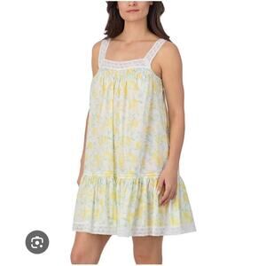 Eileen West White Yellow Lemon Print Cotton Nightgown Women’s Sz S Sleepwear